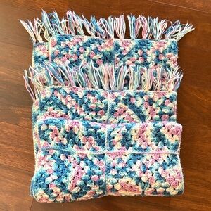 Vibrant Handcrafted Blue and Pink Crochet Throw Blanket Afghan